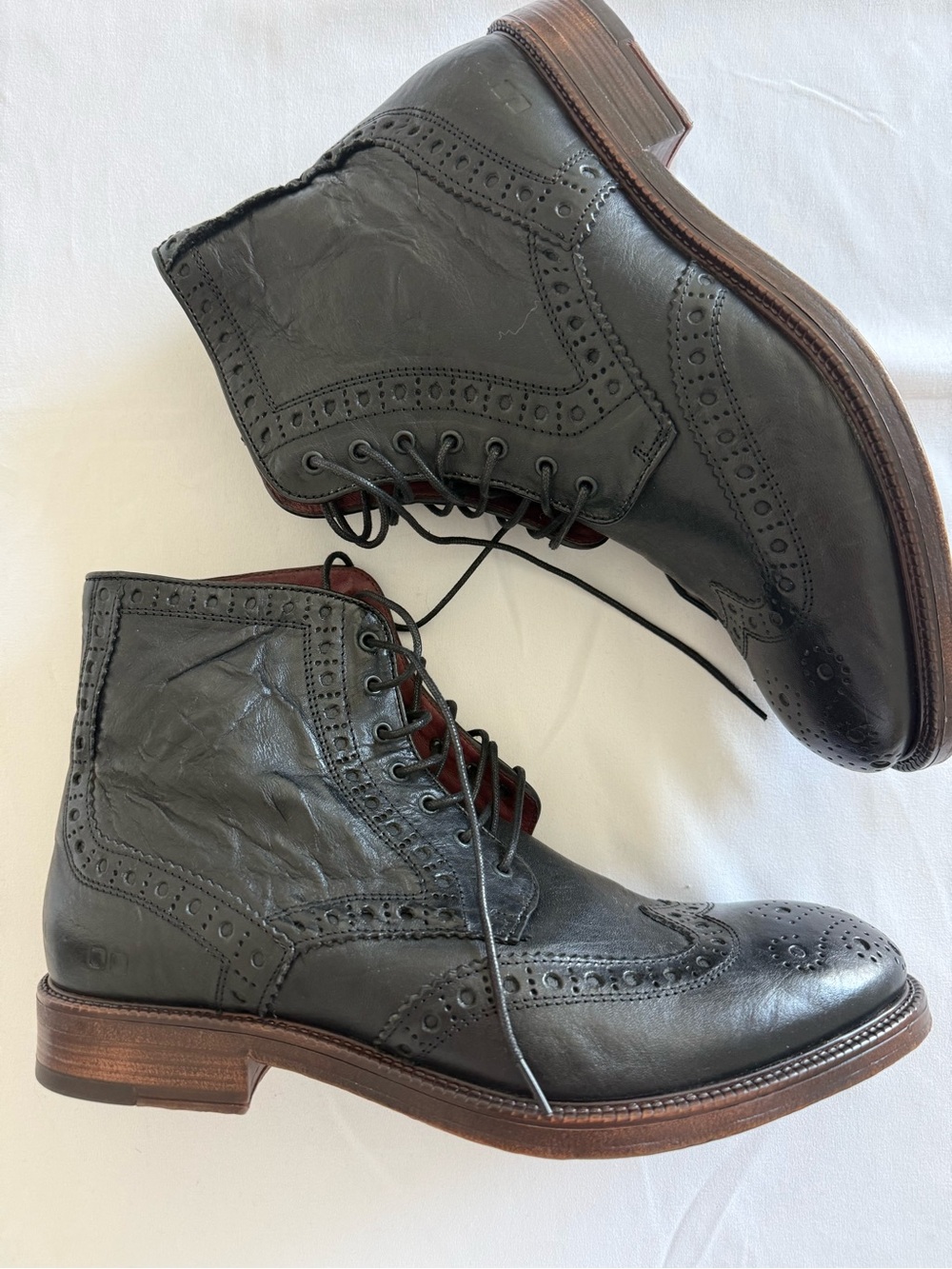 Men's Bed Stu Black Wingtip Lace-Up Boots